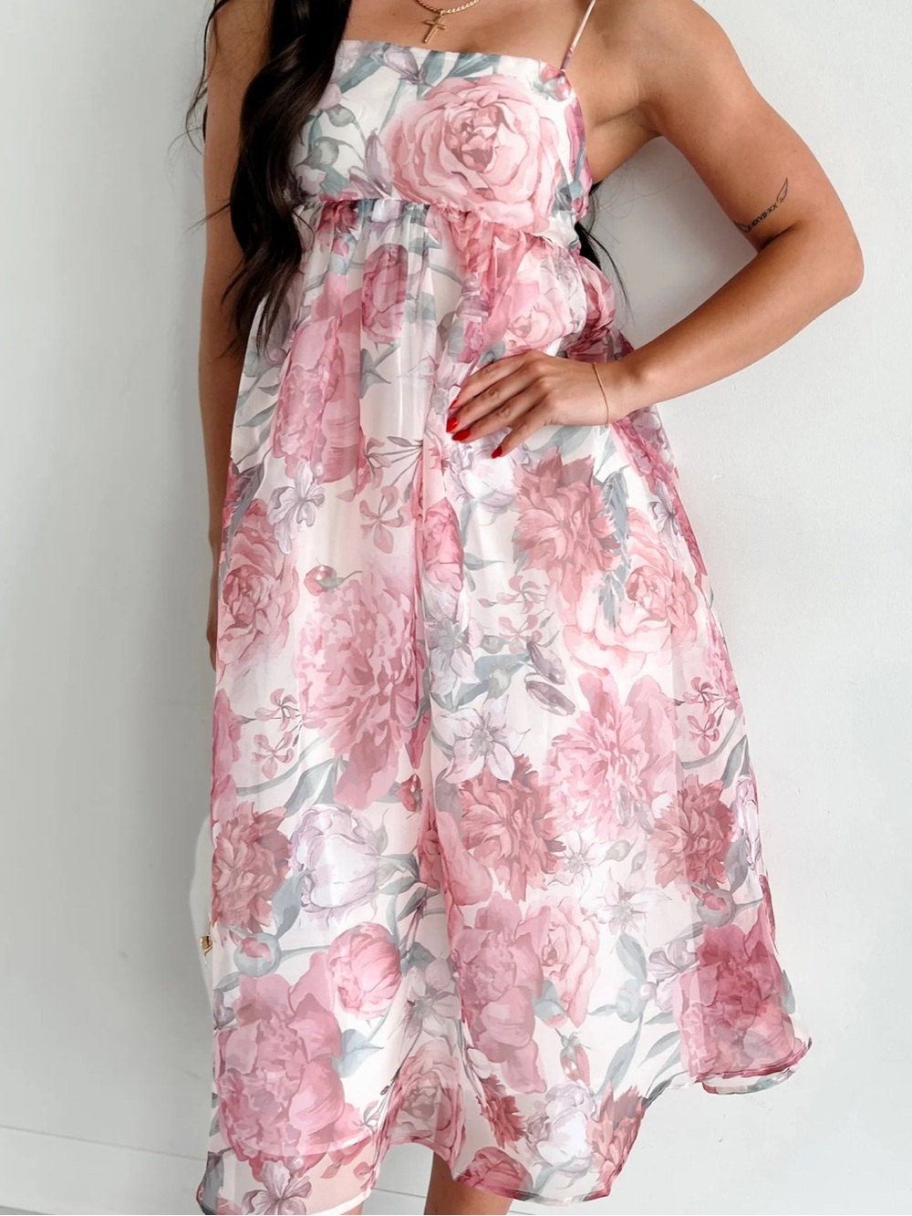Pink Floral Chiffon Party Dress